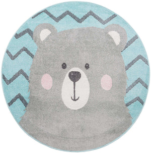 Blue 5' 3 x 5' 3 Whimsy Kids Round Area Rug for Baby Nursery, Toddler Playroom, Bedrooms