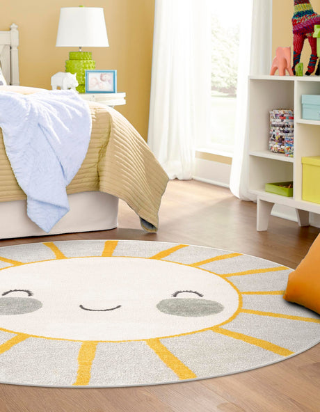 Gray 5' 3 x 5' 3 Whimsy Kids Round Area Rug for Baby Nursery, Toddler Playroom,  Bedrooms Playful Fun Design Easy Clean Carpet for Sale at Rug Engine