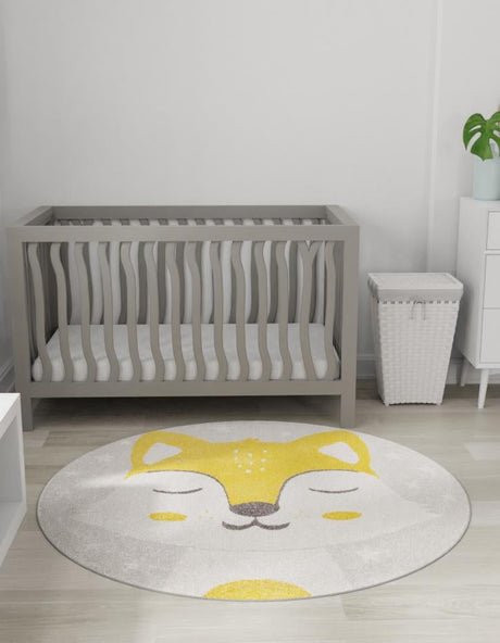 Gray 7' 10 x 7' 10 Whimsy Kids Round Area Rug for Baby Nursery, Toddler Playroom,  Bedrooms Playful Fun Design Easy Clean Carpet for Sale at Rug Engine