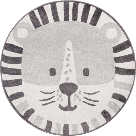 Gray 5' 3 x 5' 3 Whimsy Kids Round Rug