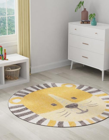 Light Brown 7' 10 x 7' 10 Whimsy Kids Round Area Rug for Baby Nursery, Toddler Playroom,  Bedrooms Playful Fun Design Easy Clean Carpet for Sale at Rug Engine