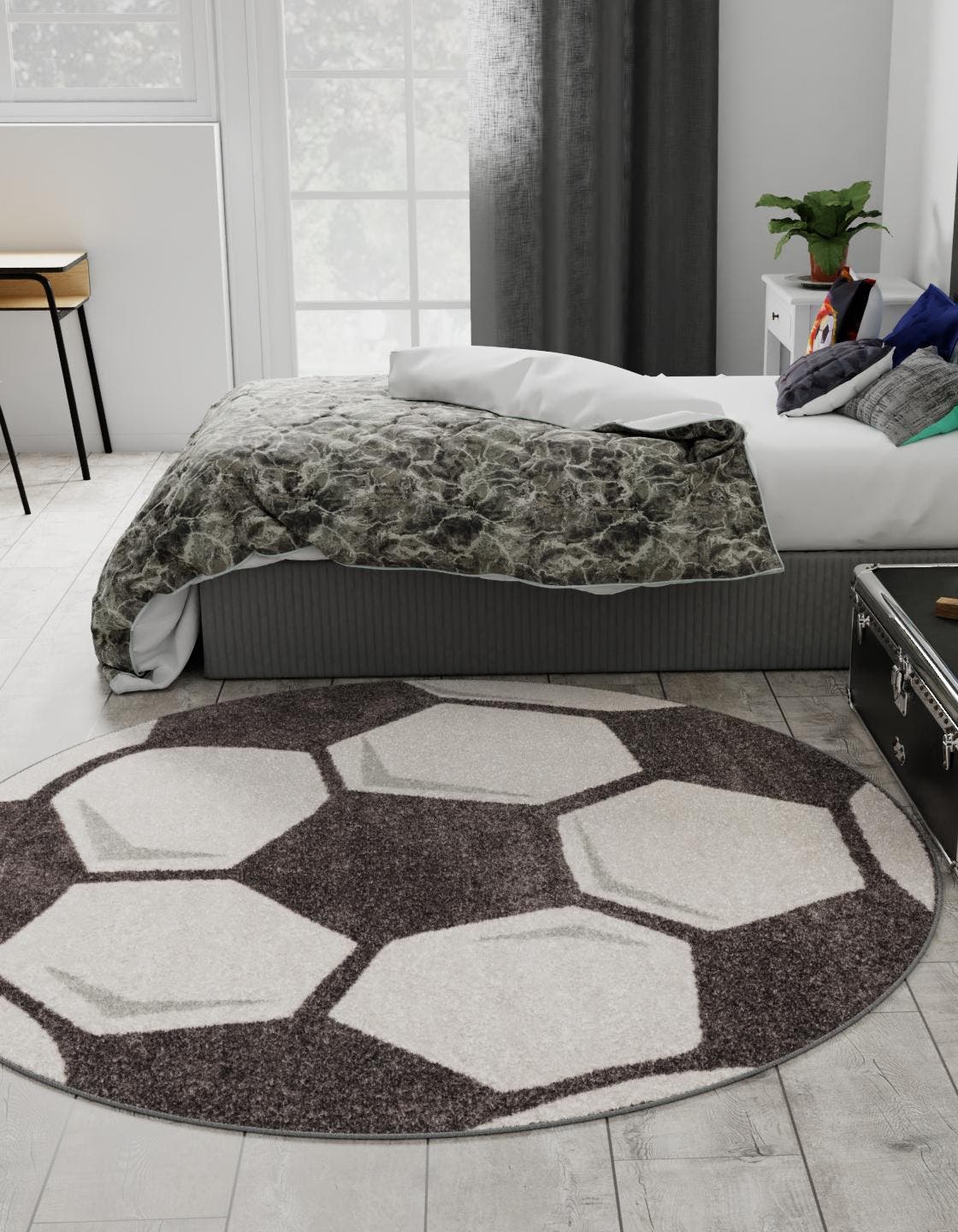 Black and White 5' 3 x 5' 3 Whimsy Kids Round Area Rug for Baby Nursery, Toddler Playroom,  Bedrooms Playful Fun Design Easy Clean Carpet for Sale at Rug Engine
