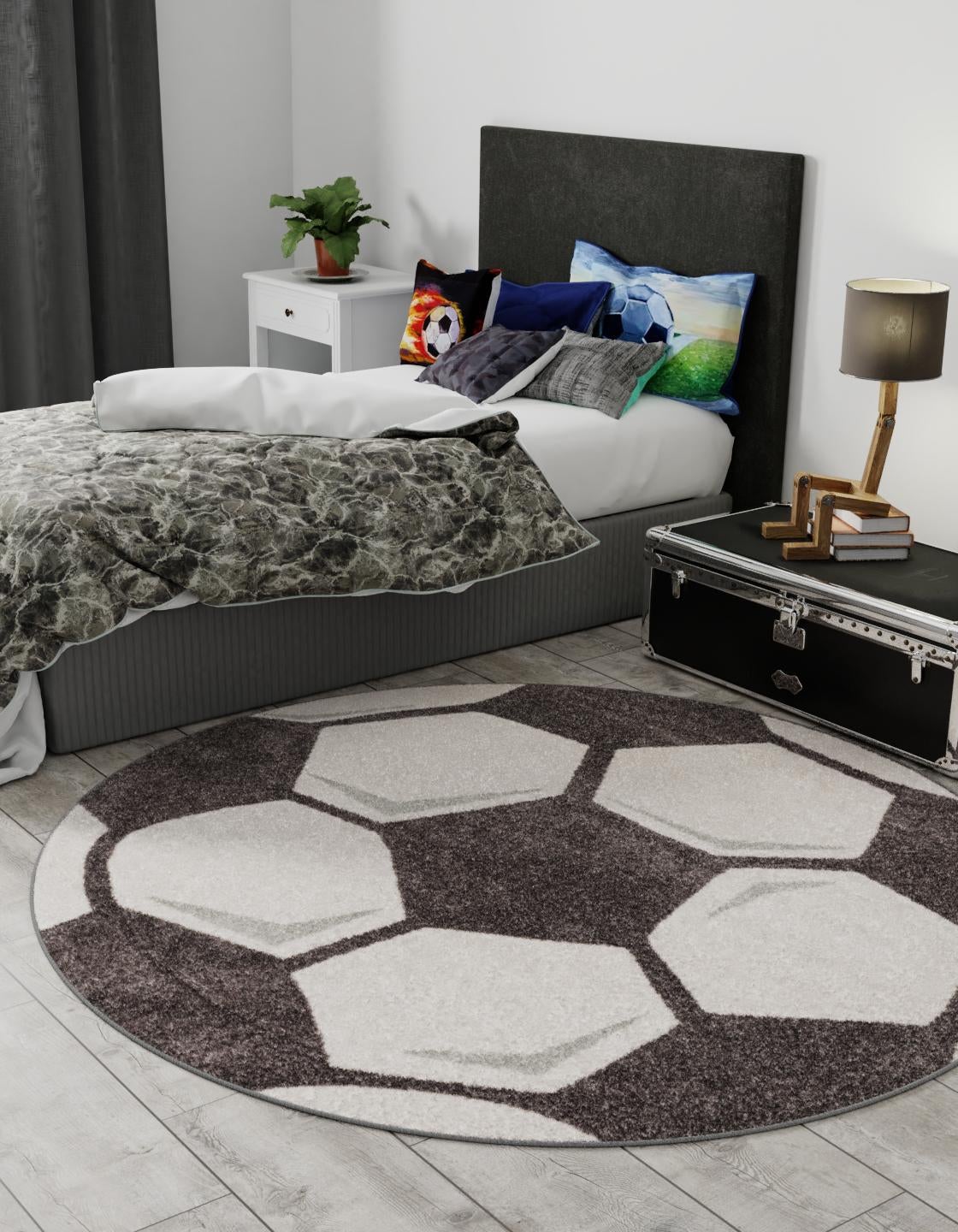 Black and White 3' 3 x 3' 3 Whimsy Kids Round Area Rug for Baby Nursery, Toddler Playroom, Bedrooms