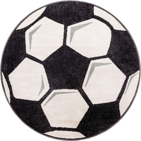 Black and White 5' 3 x 5' 3 Whimsy Kids Round Rug