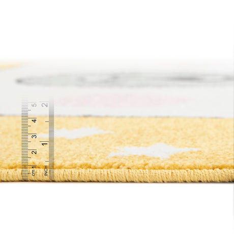 Yellow 7' 10 x 7' 10 Whimsy Kids Round Area Rug for Baby Nursery, Toddler Playroom,  Bedrooms Playful Fun Design Easy Clean Carpet for Sale at Rug Engine