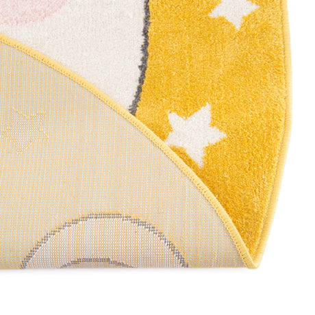 Yellow 5' 3 x 5' 3 Whimsy Kids Round Area Rug for Baby Nursery, Toddler Playroom,  Bedrooms Playful Fun Design Easy Clean Carpet for Sale at Rug Engine