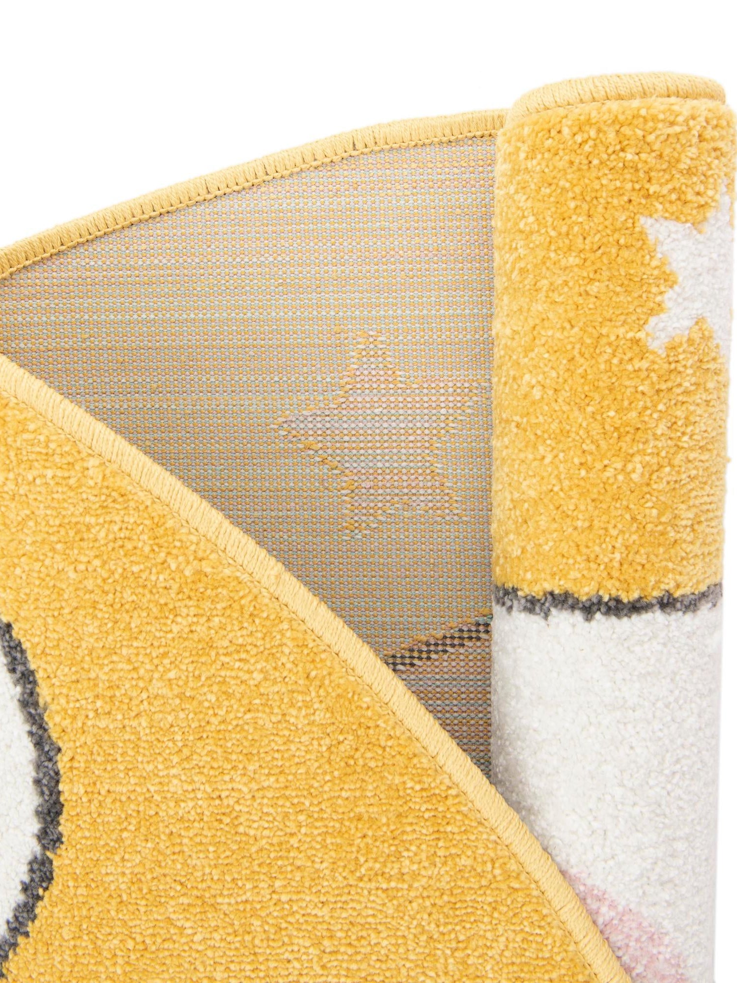 Yellow 5' 3 x 5' 3 Whimsy Kids Round Area Rug for Baby Nursery, Toddler Playroom,  Bedrooms Playful Fun Design Easy Clean Carpet for Sale at Rug Engine