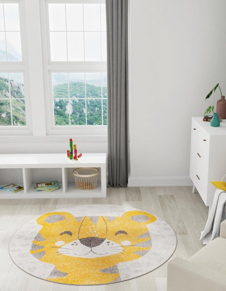 Gray 7' 10 x 7' 10 Whimsy Kids Round Area Rug for Baby Nursery, Toddler Playroom,  Bedrooms Playful Fun Design Easy Clean Carpet for Sale at Rug Engine