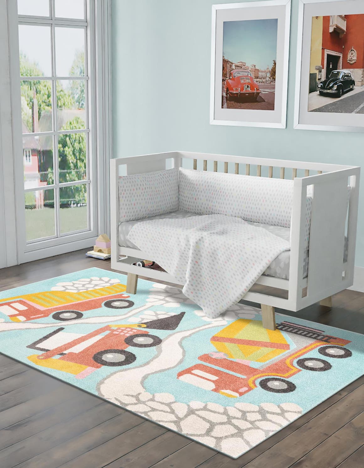 Teal 7' 10 x 10' Whimsy Kids Rectangle Area Rug for Baby Nursery, Toddler Playroom, Bedrooms