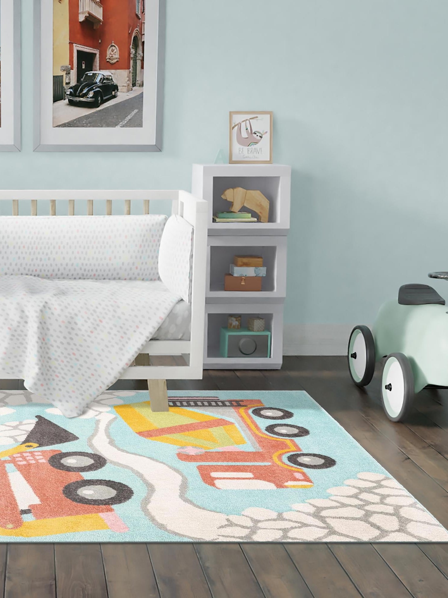 Teal 5' 3 x 8' Whimsy Kids Rectangle Area Rug for Baby Nursery, Toddler Playroom, Bedrooms