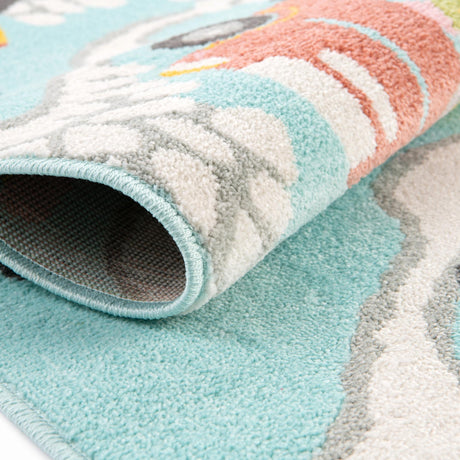 Teal 7' 10 x 7' 10 Whimsy Kids Round Area Rug for Baby Nursery, Toddler Playroom,  Bedrooms Playful Fun Design Easy Clean Carpet for Sale at Rug Engine
