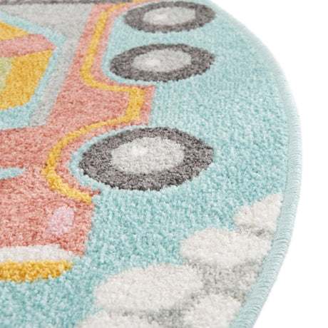 Teal 5' 3 x 5' 3 Whimsy Kids Round Area Rug for Baby Nursery, Toddler Playroom,  Bedrooms Playful Fun Design Easy Clean Carpet for Sale at Rug Engine