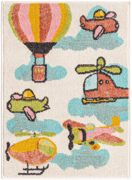 Multicolor 2' 2 x 2' 11 Whimsy Kids Rectangle Area Rug for Baby Nursery, Toddler Playroom, Bedrooms