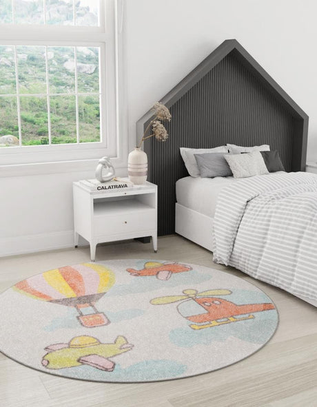 Multicolor 5' 3 x 5' 3 Whimsy Kids Round Rug