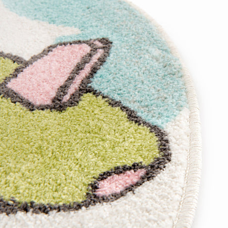 Multicolor 7' 10 x 7' 10 Whimsy Kids Round Area Rug for Baby Nursery, Toddler Playroom,  Bedrooms Playful Fun Design Easy Clean Carpet for Sale at Rug Engine