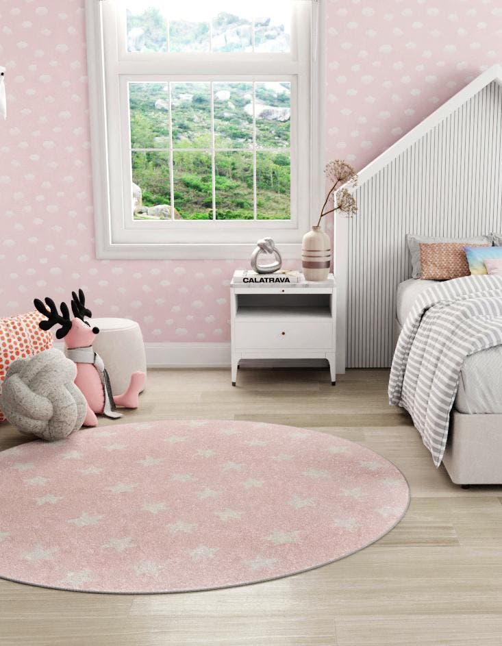 Pink 5' 3 x 5' 3 Whimsy Kids Round Area Rug for Baby Nursery, Toddler Playroom,  Bedrooms Playful Fun Design Easy Clean Carpet for Sale at Rug Engine