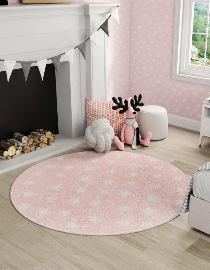 Pink 5' 3 x 5' 3 Whimsy Kids Round Area Rug for Baby Nursery, Toddler Playroom,  Bedrooms Playful Fun Design Easy Clean Carpet for Sale at Rug Engine