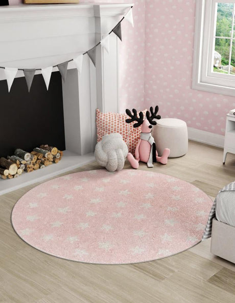 Pink 7' 10 x 7' 10 Whimsy Kids Round Area Rug for Baby Nursery, Toddler Playroom,  Bedrooms Playful Fun Design Easy Clean Carpet for Sale at Rug Engine