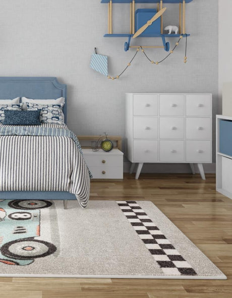 Gray 5' 3 x 8' Whimsy Kids Rectangle Area Rug for Baby Nursery, Toddler Playroom,  Bedrooms Playful Fun Design Easy Clean Carpet for Sale at Rug Engine