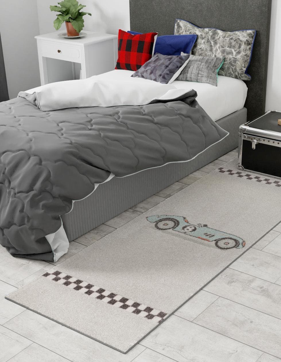 Gray 2' 2 x 3' 11 Whimsy Kids Runner Area Rug for Baby Nursery, Toddler Playroom, Bedrooms