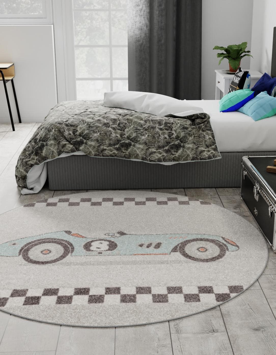 Gray 5' 3 x 5' 3 Whimsy Kids Round Area Rug for Baby Nursery, Toddler Playroom,  Bedrooms Playful Fun Design Easy Clean Carpet for Sale at Rug Engine