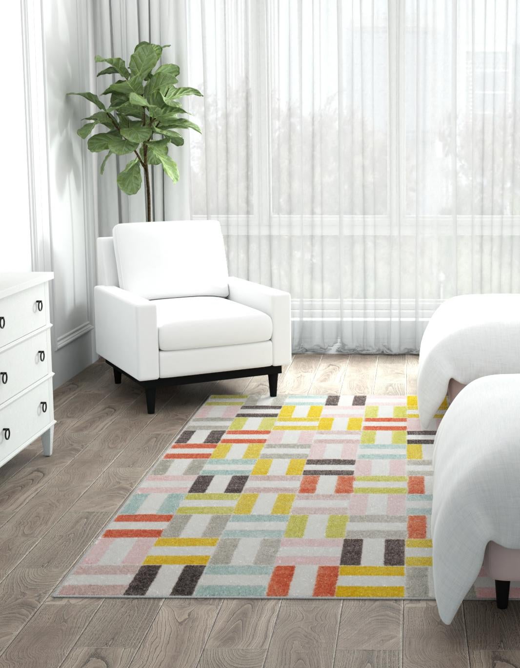 Multicolor 3' 11 x 5' 11 Whimsy Kids Rectangle Area Rug for Baby Nursery, Toddler Playroom,  Bedrooms Playful Fun Design Easy Clean Carpet for Sale at Rug Engine