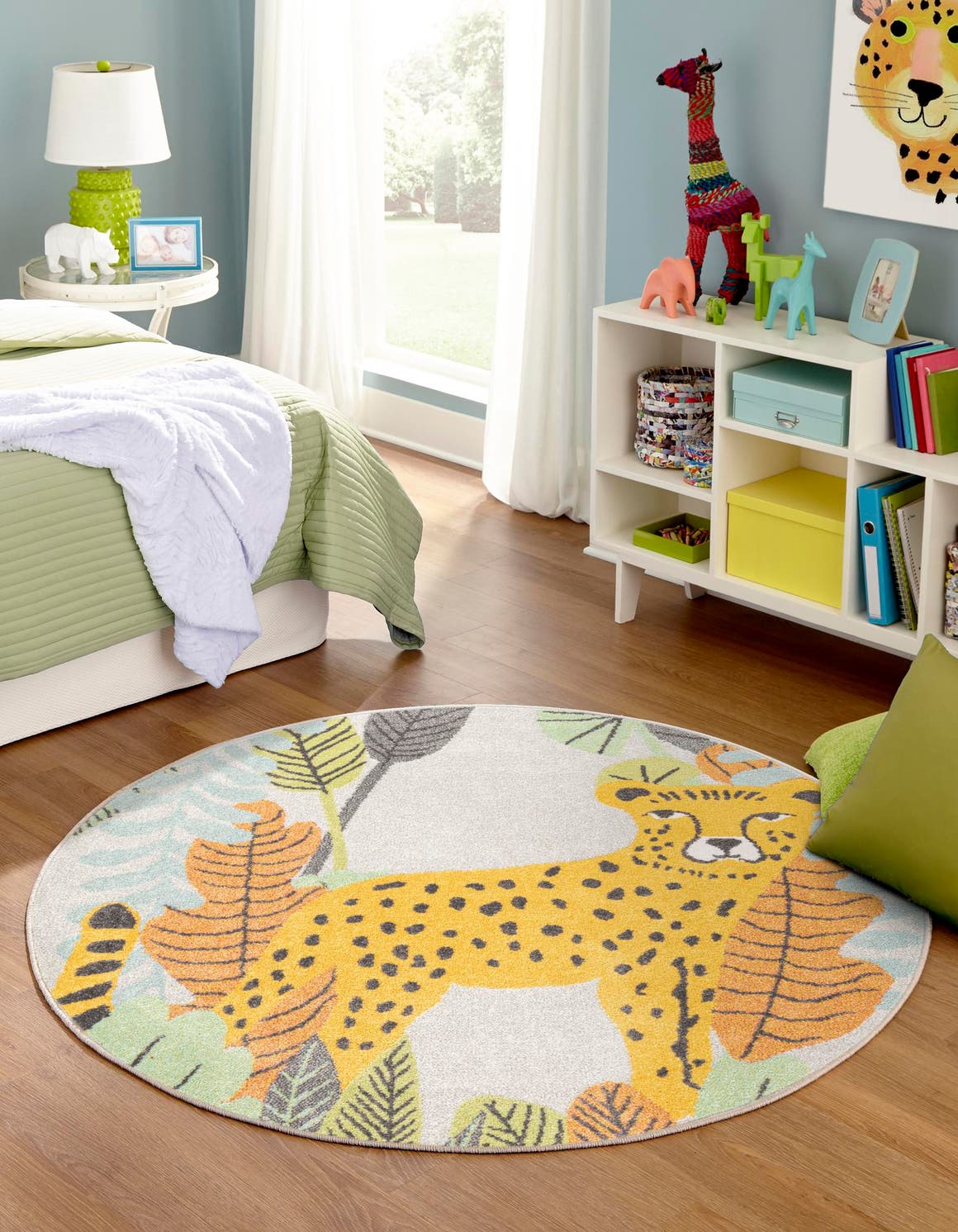 Gray 5' 3 x 5' 3 Whimsy Kids Round Area Rug for Baby Nursery, Toddler Playroom,  Bedrooms Playful Fun Design Easy Clean Carpet for Sale at Rug Engine