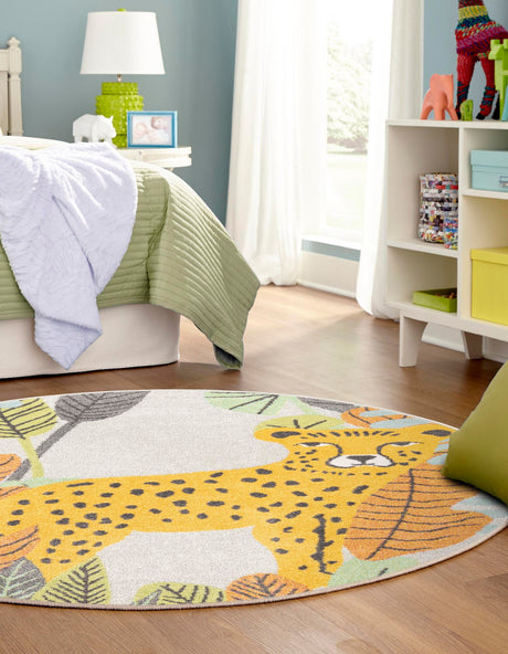 Gray 5' 3 x 5' 3 Whimsy Kids Round Area Rug for Baby Nursery, Toddler Playroom,  Bedrooms Playful Fun Design Easy Clean Carpet for Sale at Rug Engine