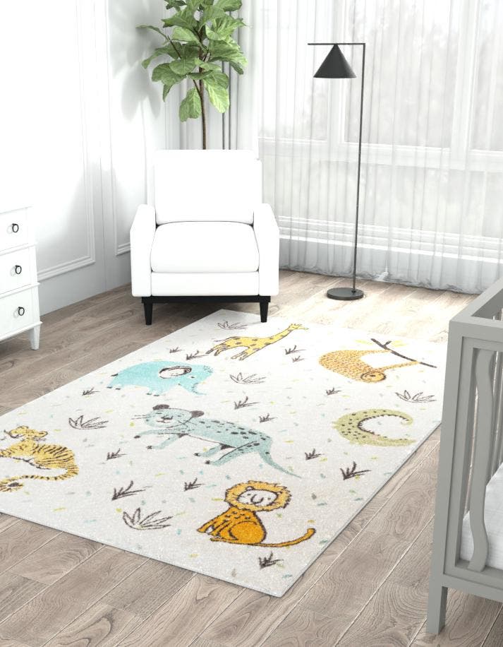 Ivory 2' 2 x 2' 11 Whimsy Kids Rectangle Area Rug for Baby Nursery, Toddler Playroom,  Bedrooms Playful Fun Design Easy Clean Carpet for Sale at Rug Engine