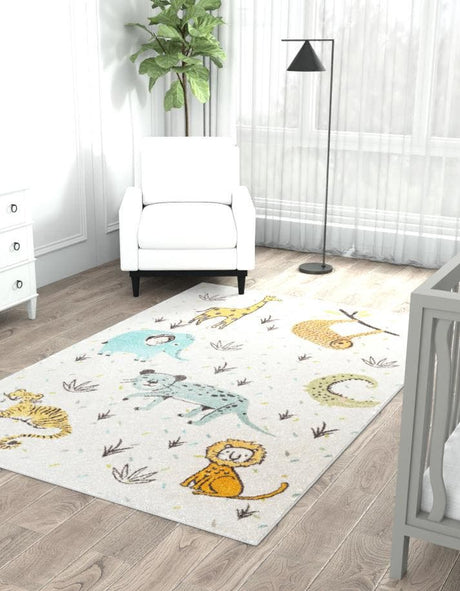 Ivory 5' 3 x 8' Whimsy Kids Rectangle Rug