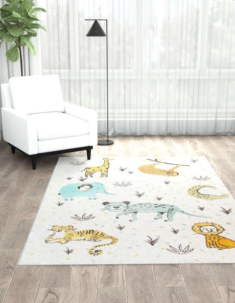 Ivory 5' 3 x 8' Whimsy Kids Rectangle Area Rug for Baby Nursery, Toddler Playroom,  Bedrooms Playful Fun Design Easy Clean Carpet for Sale at Rug Engine