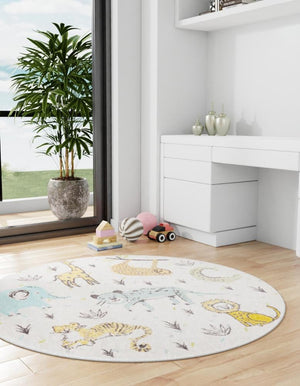 Ivory 5' 3 x 5' 3 Whimsy Kids Round Rug