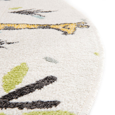 Ivory 5' 3 x 5' 3 Whimsy Kids Round Area Rug for Baby Nursery, Toddler Playroom,  Bedrooms Playful Fun Design Easy Clean Carpet for Sale at Rug Engine