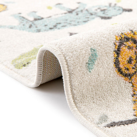 Ivory 3' 3 x 3' 3 Whimsy Kids Round Area Rug for Baby Nursery, Toddler Playroom, Bedrooms