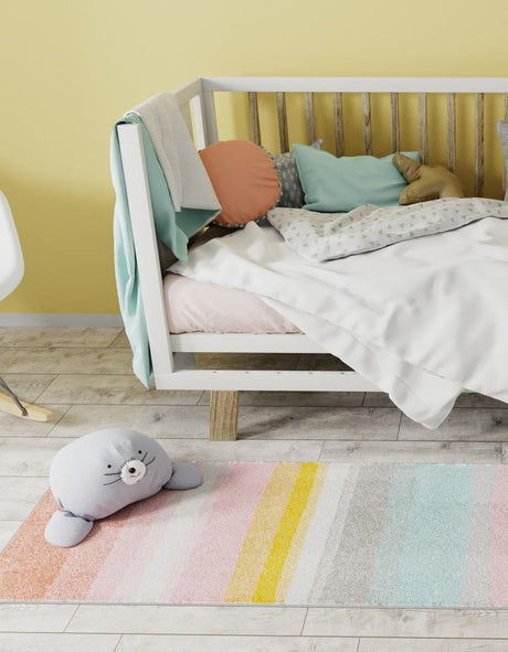 Multicolor 2' x 5' 3 Whimsy Kids Runner Area Rug for Baby Nursery, Toddler Playroom, Bedrooms