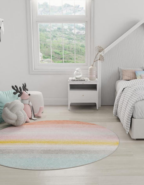 Multicolor 3' 3 x 3' 3 Whimsy Kids Round Area Rug for Baby Nursery, Toddler Playroom,  Bedrooms Playful Fun Design Easy Clean Carpet for Sale at Rug Engine