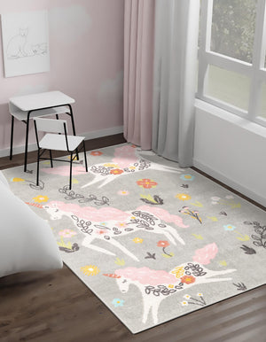 Gray 5' 3 x 8' Whimsy Kids Rectangle Rug
