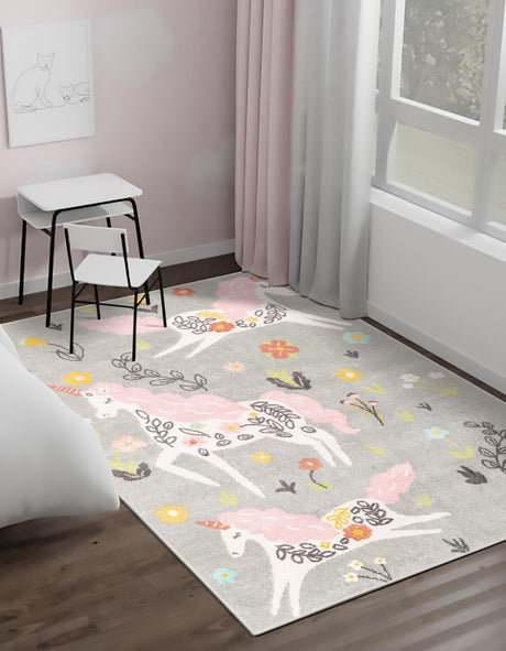 Gray 5' 3 x 8' Whimsy Kids Rectangle Area Rug for Baby Nursery, Toddler Playroom,  Bedrooms Playful Fun Design Easy Clean Carpet for Sale at Rug Engine