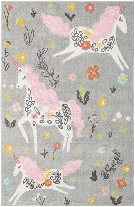 Gray 5' 3 x 8' Whimsy Kids Rectangle Rug