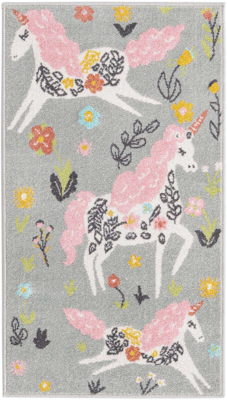 Gray 2' 2 x 4' Whimsy Kids Runner Rug
