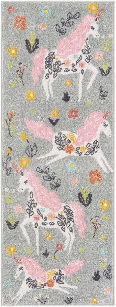 Gray 2' 2 x 6' Whimsy Kids Runner Rug