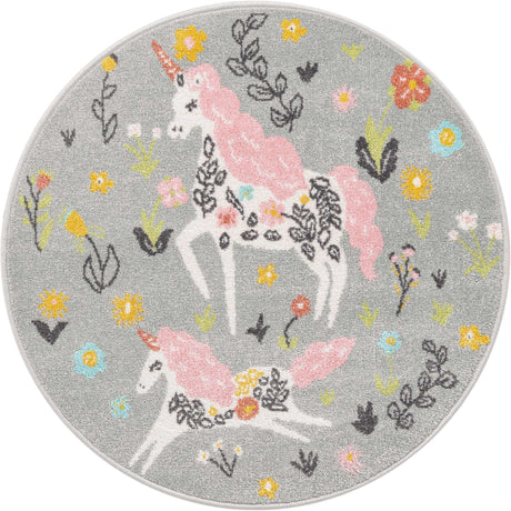 Gray 3' 3 x 3' 3 Whimsy Kids Round Rug