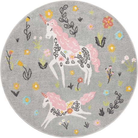 Gray 5' 3 x 5' 3 Whimsy Kids Round Rug