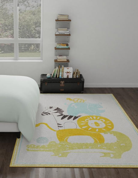 Ivory 5' 3 x 8' Whimsy Kids Rectangle Area Rug for Baby Nursery, Toddler Playroom,  Bedrooms Playful Fun Design Easy Clean Carpet for Sale at Rug Engine