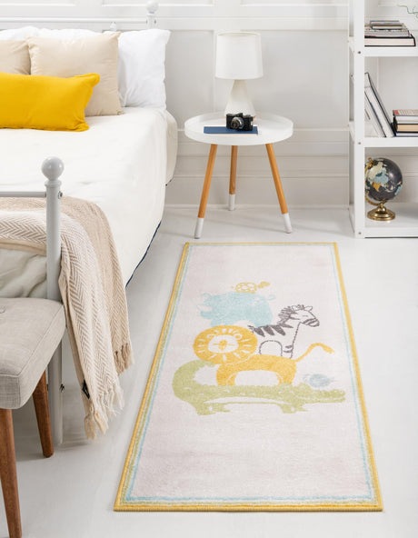 Ivory 2' 2 x 3' 11 Whimsy Kids Runner Area Rug for Baby Nursery, Toddler Playroom,  Bedrooms Playful Fun Design Easy Clean Carpet for Sale at Rug Engine
