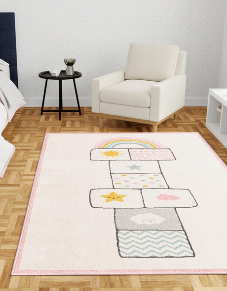 Ivory 2' 2 x 2' 11 Whimsy Kids Rectangle Area Rug for Baby Nursery, Toddler Playroom,  Bedrooms Playful Fun Design Easy Clean Carpet for Sale at Rug Engine