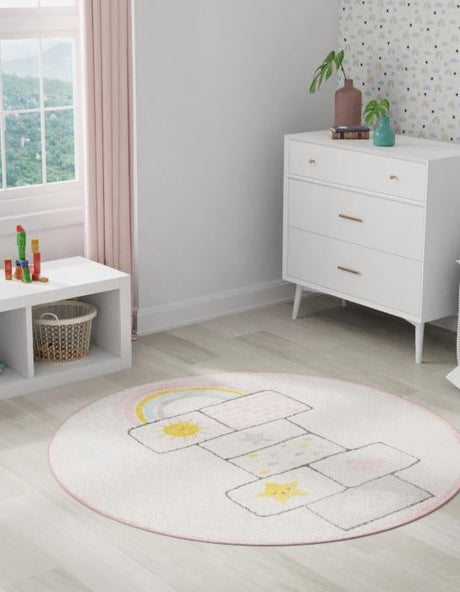 Ivory 3' 3 x 3' 3 Whimsy Kids Round Area Rug for Baby Nursery, Toddler Playroom,  Bedrooms Playful Fun Design Easy Clean Carpet for Sale at Rug Engine