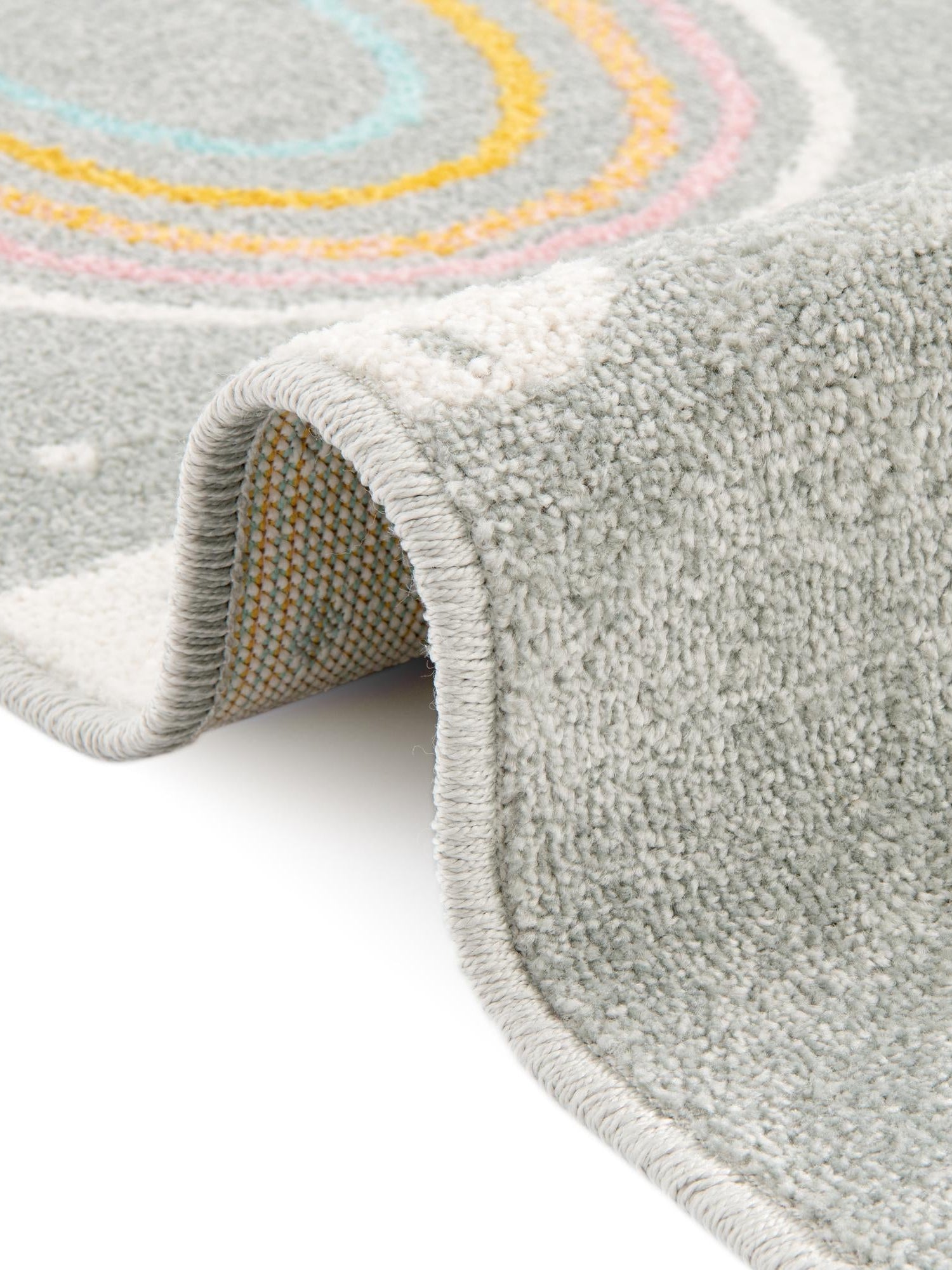 Gray 5' 3 x 5' 3 Whimsy Kids Round Area Rug for Baby Nursery, Toddler Playroom, Bedrooms