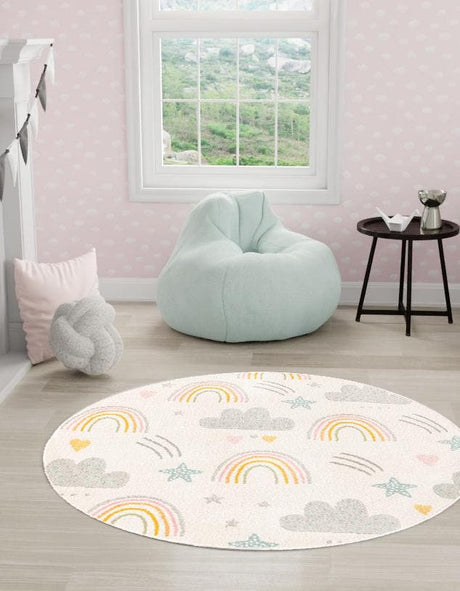 Ivory 3' 3 x 3' 3 Whimsy Kids Round Rug