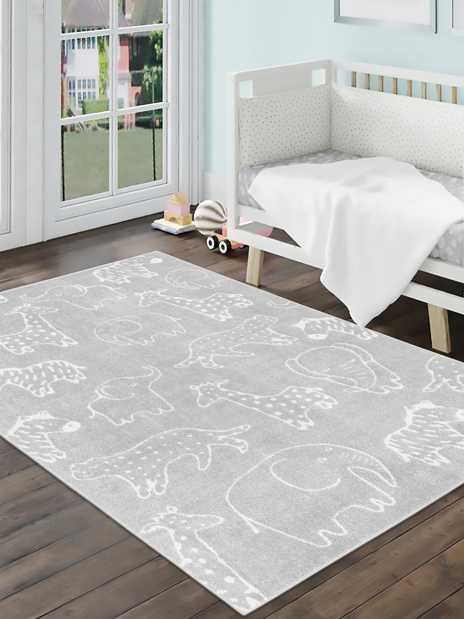 Gray 5' 3 x 8' Whimsy Kids Rectangle Area Rug for Baby Nursery, Toddler Playroom, Bedrooms
